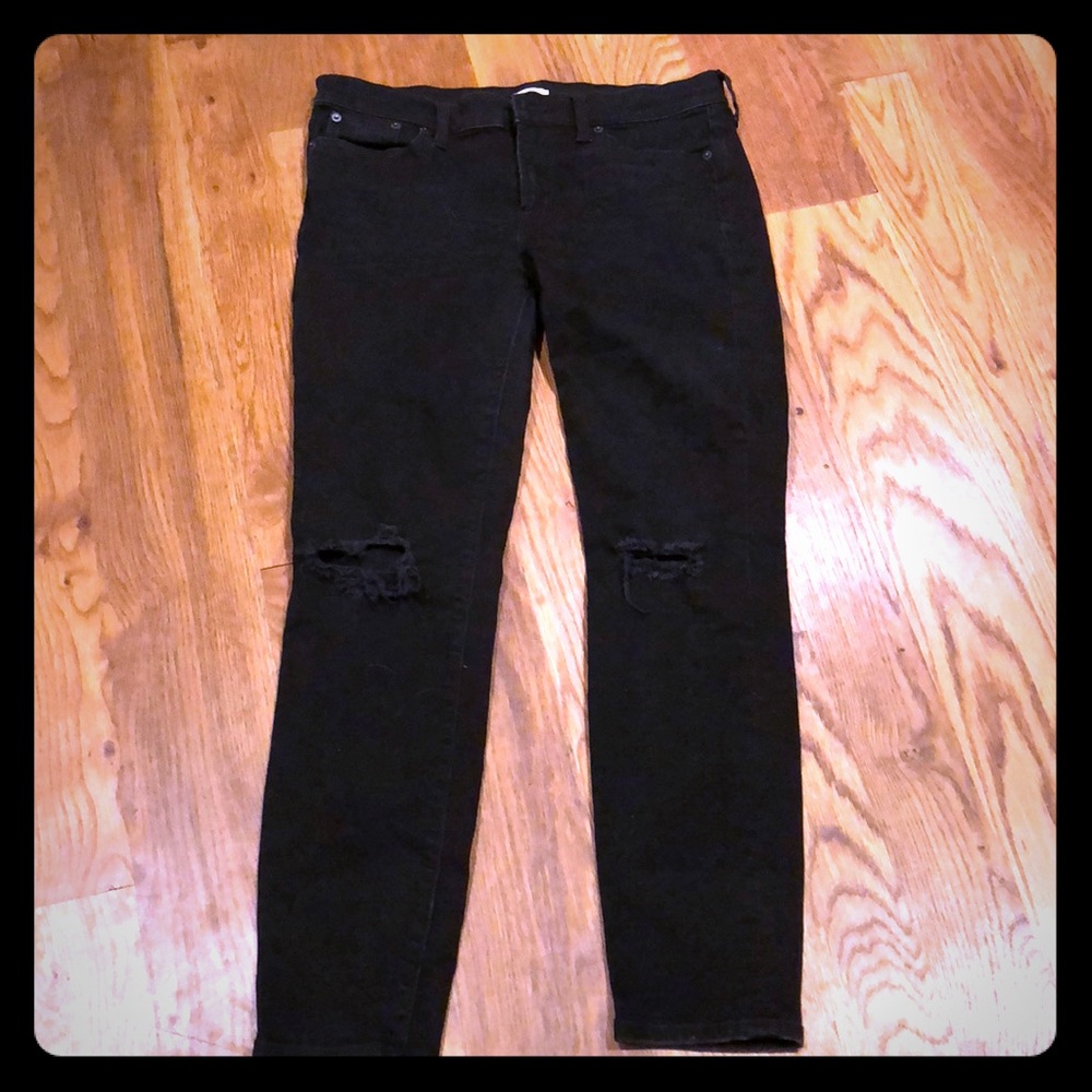 J Crew distressed black skinny jean